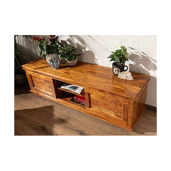 MASSIVMOEBEL24.DE Meuble TV - Bois Massif dacacia laqué Miel - Style Colonial - Oxford 0450