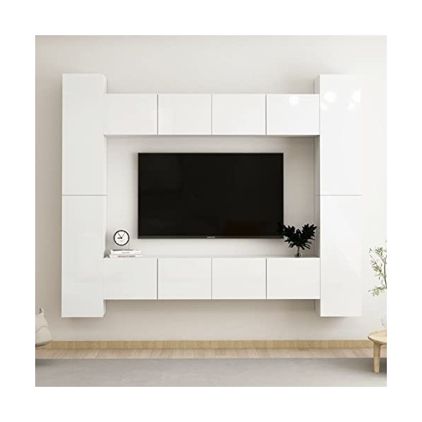 Tidyard Ensemble de Meubles TV Lot de 8 Chêne Sonoma Aggloméré, Banc TV avec Compartiments de Stockage, Montage Mural Support