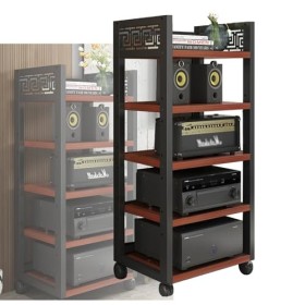 Armoire Multimédia AV À 5 Niveaux, Support De Rangement Ouvert, Armoire Multifonctionnelle Sur Pied Avec Planches En Bois Rég