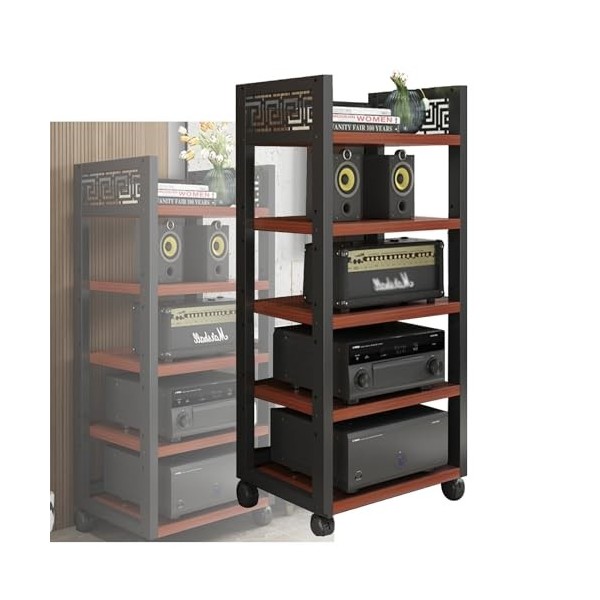 Armoire Multimédia AV À 5 Niveaux, Support De Rangement Ouvert, Armoire Multifonctionnelle Sur Pied Avec Planches En Bois Rég