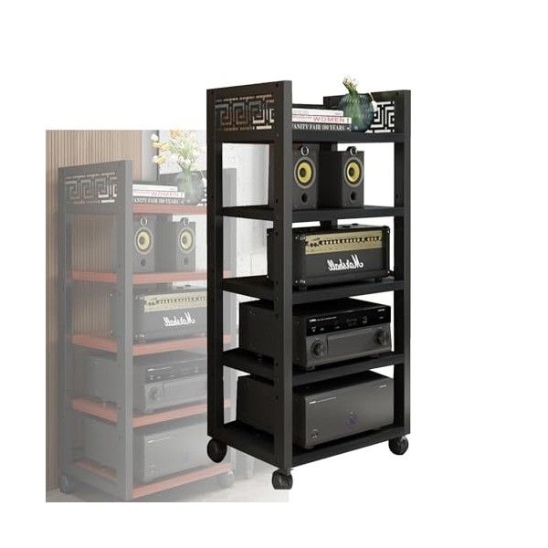 Armoire Multimédia AV À 5 Niveaux, Support De Rangement Ouvert, Armoire Multifonctionnelle Sur Pied Avec Planches En Bois Rég