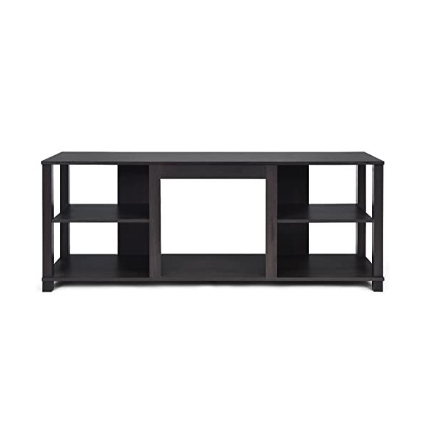 COSTWAY Meuble TV pour Cheminée Électrique, Support de Télévision, avec 2 Étagères Réglables, Buffet Bas, avec Compartiments