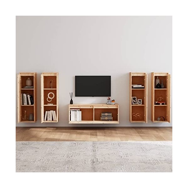 Goliraya Meubles TV Armoires Suspendues Armoires Flottantes pour TV Bois Massif de pin 8 pcs
