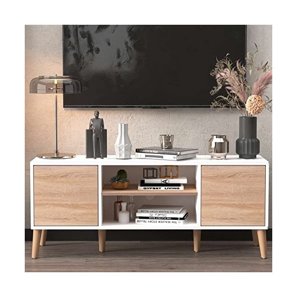 ZHIZAIHU - Meuble TV moderne pour console TV à écran plat, meuble multimédia avec rangement, pour salon et chambre à coucher