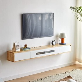 Meuble TV Mural Console multimédia Murale avec 2 Tiroirs, Meuble TV Mural Flottant de 47,2 Pouces, Étagère TV Flottante Centr