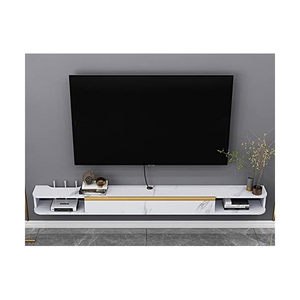 Meuble TV Flottant, Meuble TV Suspendu en Bois avec 2 rangements Ouverts, pour Salon, Salle de Divertissement, bureau/blanc/1