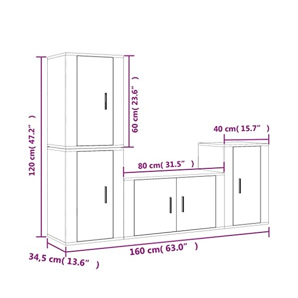 DCRAF Home Hardware Businese Meuble TV 4 pièces en bois Blanc brillant