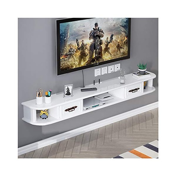 Meuble TV, Lowboard TV, étagères flottantes, étagère Flottante pour Composants de Meuble TV, Blanc et Marron, Console multimé