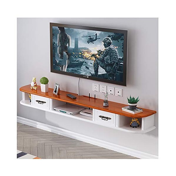 Meuble TV, Lowboard TV, étagères flottantes, étagère Flottante pour Composants de Meuble TV, Blanc et Marron, Console multimé