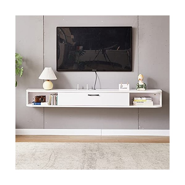 Meuble TV Mural Meuble TV Flottant Fixé au Mur, Meuble TV Mural avec 1 Porte, Étagère de Rangement Multimédia pour Salon et C