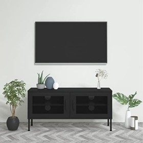 SHAPLE Meuble TV noir 105x35x50cm meuble acier