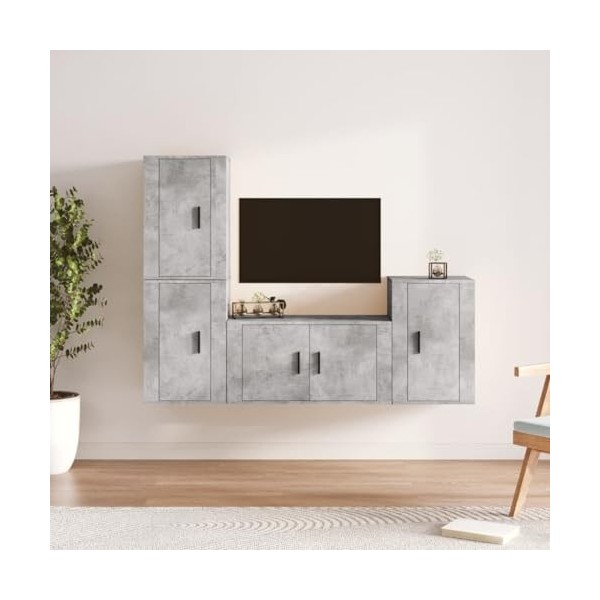 TALCUS Home Hardware Businese Meuble TV 4 pièces en bois Gris béton