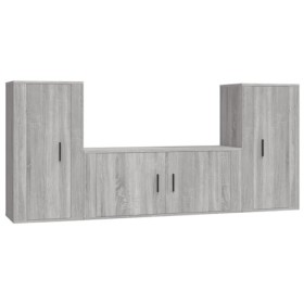 WOODEY Meuble TV 3 pièces Gris Sonoma Meuble en bois dingénierie