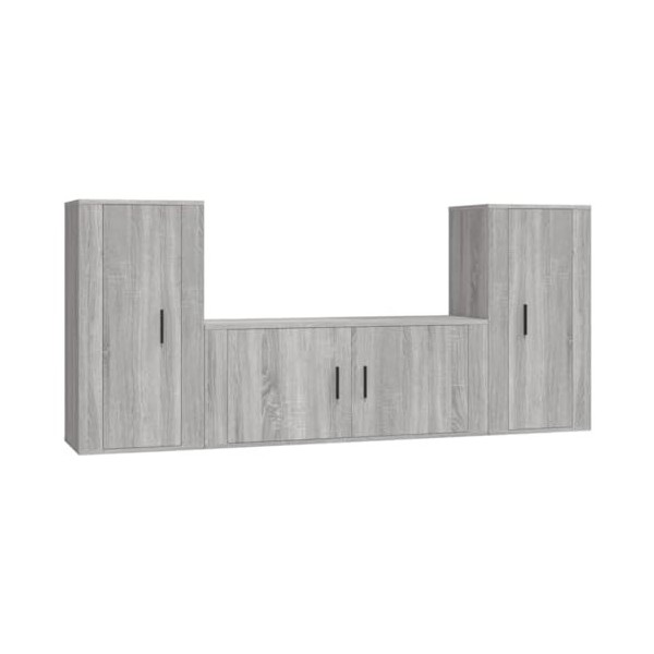 WOODEY Meuble TV 3 pièces Gris Sonoma Meuble en bois dingénierie