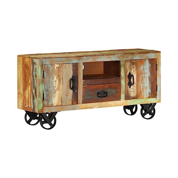 HAPHUK Meuble TV en bois lisse recyclé 110 x 30 x 53 cm Multicolore Meuble TV Meuble TV Salon Meubles de salon Décoration de 