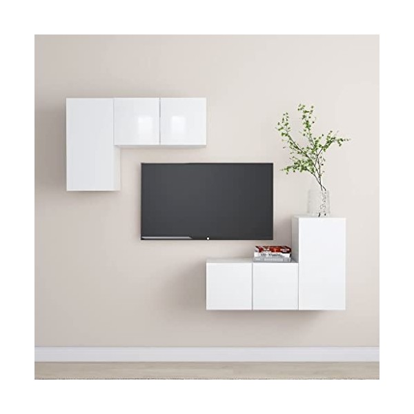 TEKEET Home Hardware Businese Meuble TV 4 pièces en bois Blanc brillant