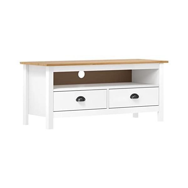 vidaXL Meuble TV Armoire Basse Meuble Divertissement avec 2 Tiroirs et 1 Compartiment Salon Intérieur Marron Miel 110x40x47 c