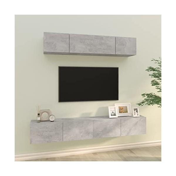 SEVSO Meuble TV 4 pièces en bois dingénierie gris béton