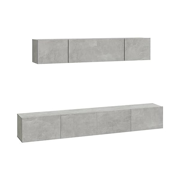 SEVSO Meuble TV 4 pièces en bois dingénierie gris béton