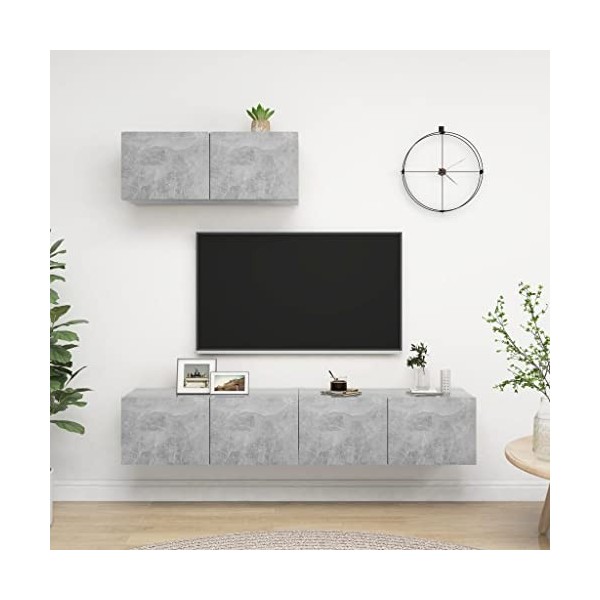 TEKEET Home Hardware Businese Lot de 3 meubles TV en bois Gris béton