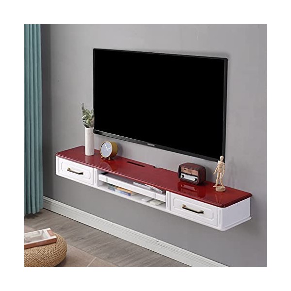 StrOux Meuble TV Flottant Meuble TV Mural, Tiroir Multifonctionnel Meuble TV en Pin avec Trou de Fil, Convient pour la Salle 