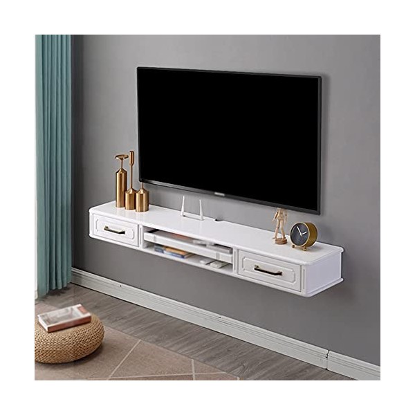 StrOux Meuble TV Flottant Meuble TV Mural, Tiroir Multifonctionnel Meuble TV en Pin avec Trou de Fil, Convient pour la Salle 