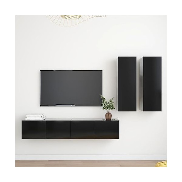 DCRAF Centres de divertissement et meubles TV, ensemble de 4 meubles TV en bois noir