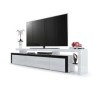 Vladon Meuble TV Bas Leon V3, Corps en Blanc Haute Brillance/Façades en Blanc Haute Brillance avec Une bodure en Noir Haute B
