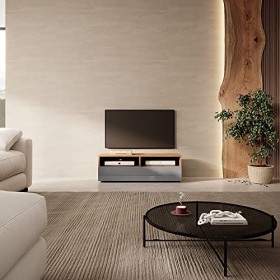 Selsey - REDNAW - Meuble TV - 100 cm - chêne wotan/Gris Brillant - scandinave – Moderne