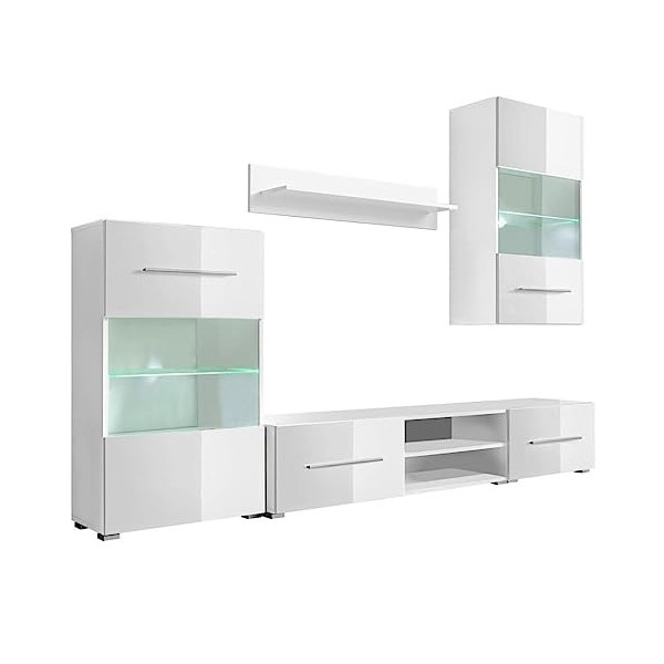 vidaXL Meuble TV Mural avec Éclairage LED Meuble de Télévision 5 pcs Blanc