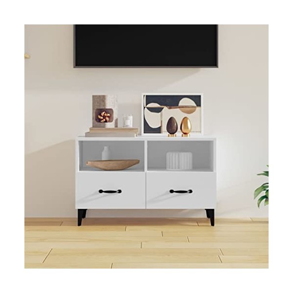 Keyur Meuble TV, Banc TV Buffet Bas Support de Télévision Meuble Télé Meuble TV Blanc 80x36x50 cm Bois dingénierie