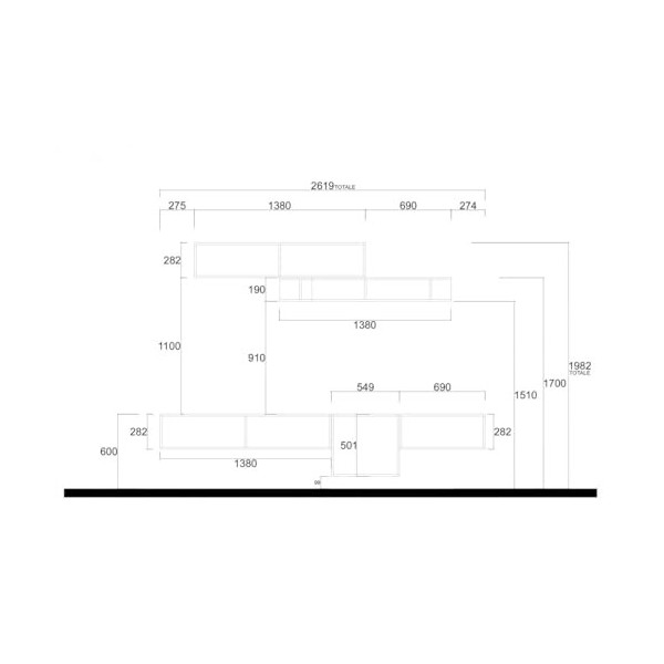 Tousmesmeubles Composition TV 4 Portes Bronze/Chêne Noisette - Imola - L 262 x l 30 x H 185 cm - Neuf