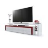 Vladon Meuble TV Bas Leon V3, Corps en Blanc Haute Brillance/Façades en Blanc Haute Brillance avec Une bodure en Bordeaux Hau