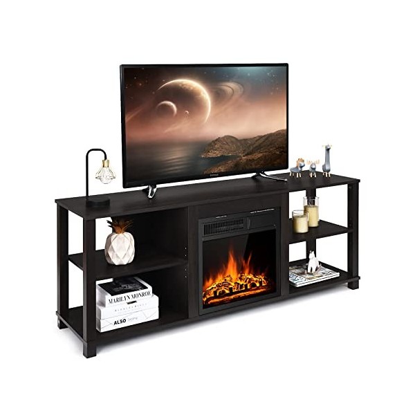 GIANTEX Meuble TV à 2 niveaux pour TV jusquà 165 cm, Meuble TV moderne avec grand plateau et étagères ouvertes, compartiment