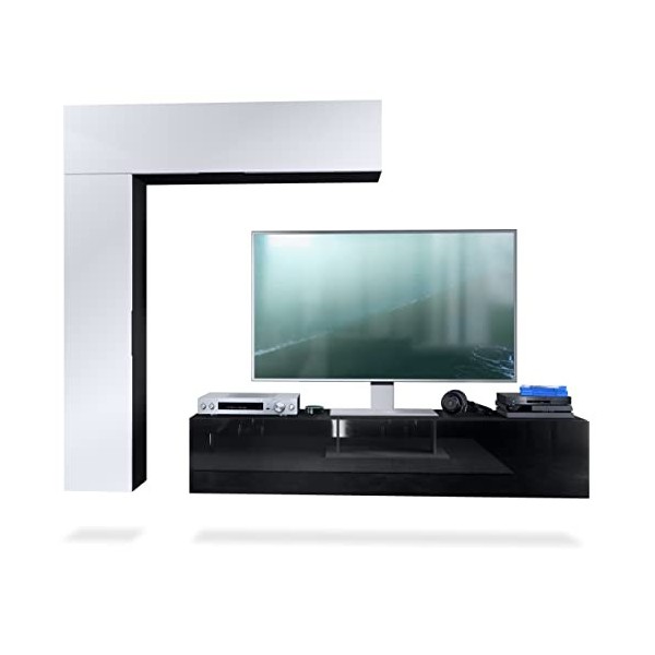 Vladon Meuble-paroi Taurito, Noir Mat/Blanc Haute Brillance - Meuble-paroi Moderne pour Votre Salon 320 x 182 x 39 cm