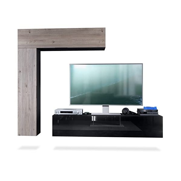 Vladon Meuble-paroi Taurito, Noir Mat/Blanc Haute Brillance - Meuble-paroi Moderne pour Votre Salon 320 x 182 x 39 cm 