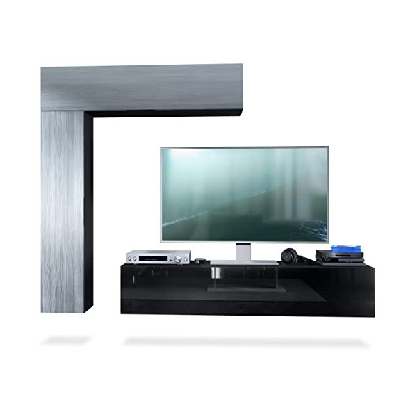 Vladon Meuble-paroi Taurito, Noir Mat/Blanc Haute Brillance - Meuble-paroi Moderne pour Votre Salon 320 x 182 x 39 cm 