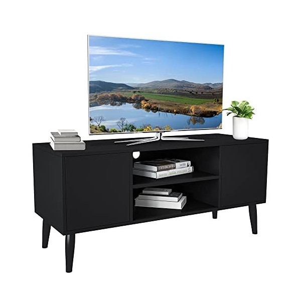 Yusong Meuble TV rétro pour TV de 140 cm, centres de divertissement pour salon, chambre à coucher, banc TV en bois, console T