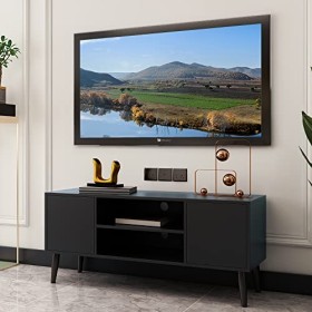 Yusong Meuble TV rétro pour TV de 140 cm, centres de divertissement pour salon, chambre à coucher, banc TV en bois, console T