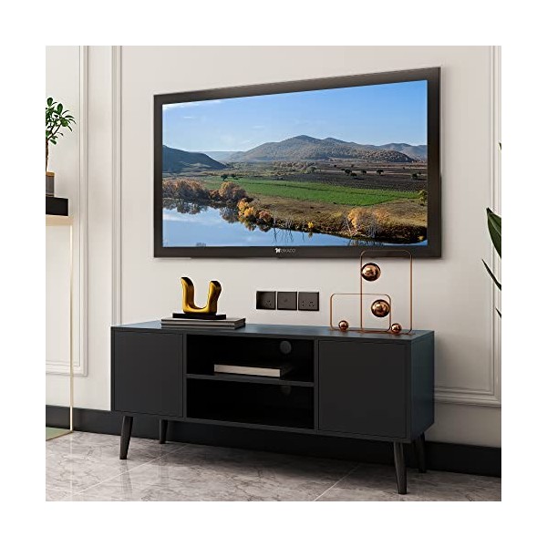 Yusong Meuble TV rétro pour TV de 140 cm, centres de divertissement pour salon, chambre à coucher, banc TV en bois, console T