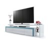 Vladon Meuble TV Bas Leon V3, Corps en Blanc Haute Brillance/Façades en Blanc Haute Brillance avec Une bodure en Turquoise Ha