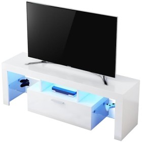 SOLBAKUILT Meuble TV moderne blanc pour TV de 32/40/50/55" et plus, console TV de centre de divertissement, support TV en boi
