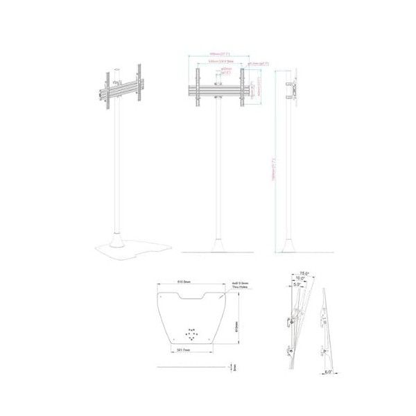 KIMEX - Support TV - Installation Sol - pour écran 32" - 75" - Hauteur 180cm - Fonction inclinable - Vesa 600x400 Max - 032-2