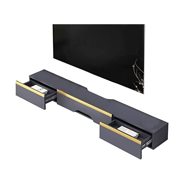 Meuble TV Mural Meuble TV Flottant avec 2 Tiroirs, Étagère De Cabinet De Console Média Murale, Étagère De Stockage Multimédia