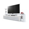 Vladon Meuble TV Bas Leon V3, Corps en Blanc Haute Brillance/Façades en Blanc Haute Brillance avec Une bodure en crème Haute 