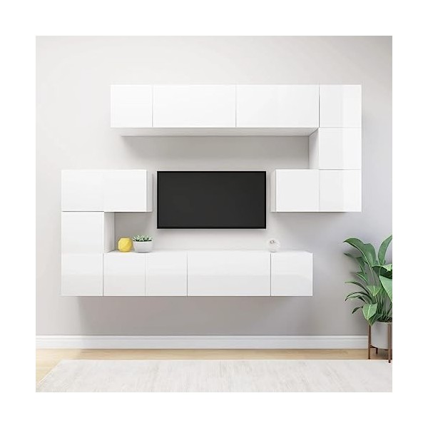 VEEKI Meuble TV, Meuble TV Suspendu, Meuble TV Blanc, Meuble TV Industriel, Meubles de Salon, Salon, Chambre, Cadre en Acier,