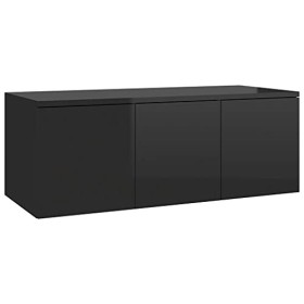 Meuble TV avec 3 tiroirs | Style Scandinave | Rangement matériel télé Audio Video Gaming | 80x34x30cm Noir Brillant