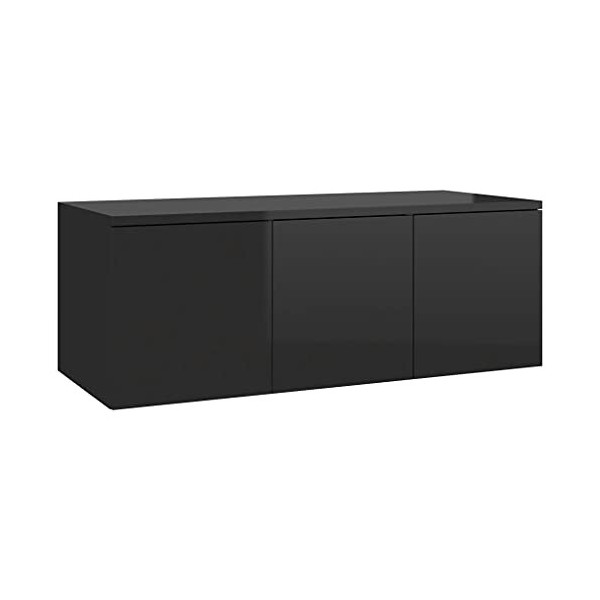 Meuble TV avec 3 tiroirs | Style Scandinave | Rangement matériel télé Audio Video Gaming | 80x34x30cm Noir Brillant