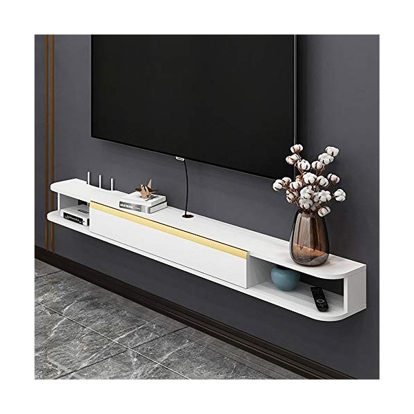 Meuble TV Suspendu,Meuble TV Flottant en Bois Mat Support Mural TV Console Média pour Salon Chambre TV Component Shelf/White/