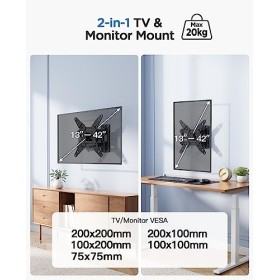 PERLESMITH Support Mural TV pour écrans 13-42 Pouces LED LCD et courbé Support TV Inclinable et orientable - Support TV Mural